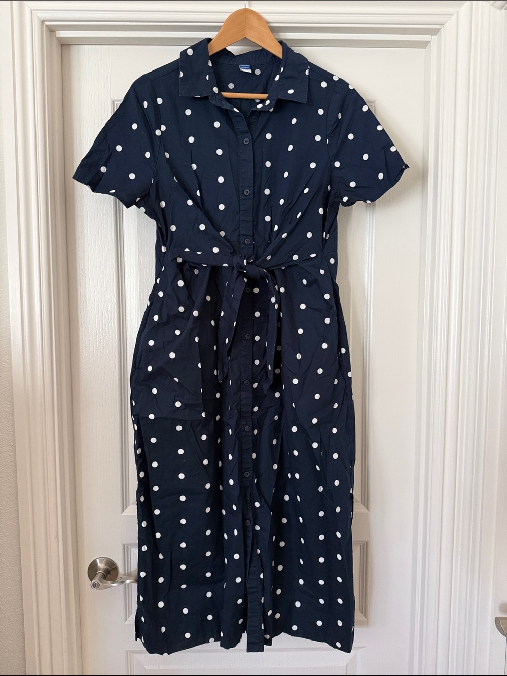 Old Navy Navy Blue and White Polka Dot Maxi Dress